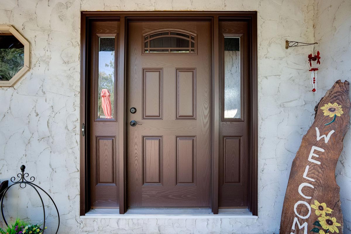 dark entry door with sidelights